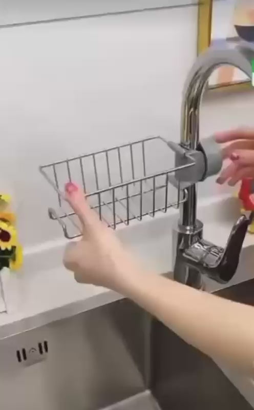 Prix : 4000f au lieu de 8000f .   Égouttoir dévier de cuisine en acier inoxydable, support de robinet de rangement d'eponge, Égouttoir à savon, porte serviette, accessoires de cuisine.