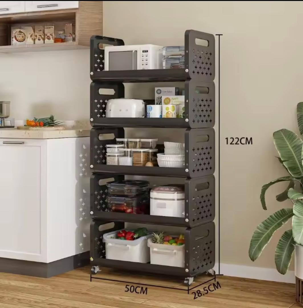 Promo 17000f au lieu de 38000f.     Panier de cuisine support de rangement ménage ajouter des fruits et légumes multi fonctionnel petit chariot, multi étages, plancher debout mobile ,démontable et métal.