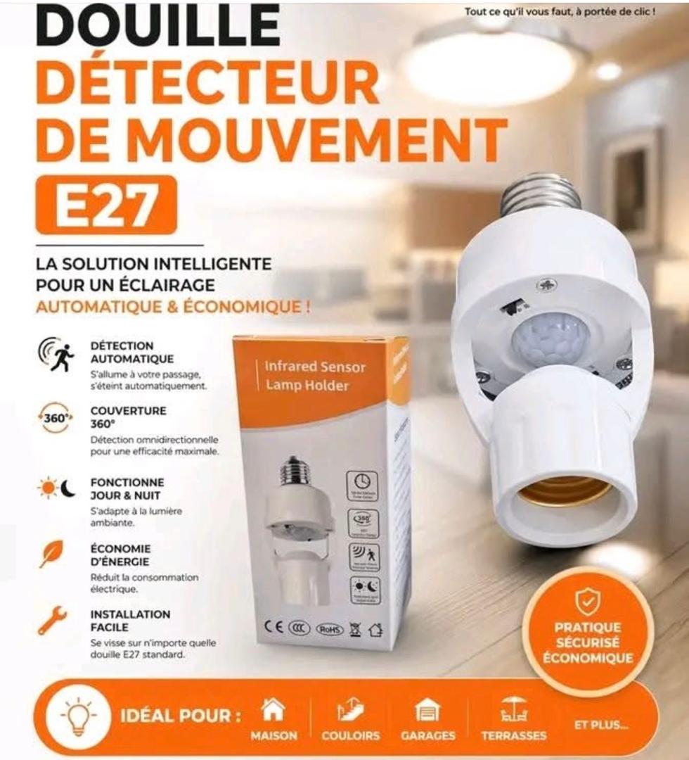 Prix : 5000f au lieu 8000f.              Ampoule gratuite offerte ,douille intelligente ,avec détection infrarouge pour un allumage automatique et sécurise de vos lampes . Facile à installer,cette douile optimise l'éclairage avec une efficacite énergétiqu