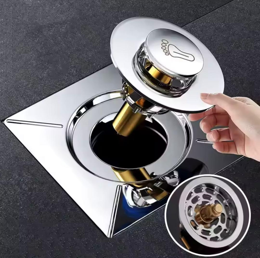 Prix : 2000f au lieu 6000f.           Siphon de sol rond à pied escamotable, couvercle HOFloor, salle de douche, bouchon de vidange à pousser vers le bas ,drain de douche en acier inoxydable.