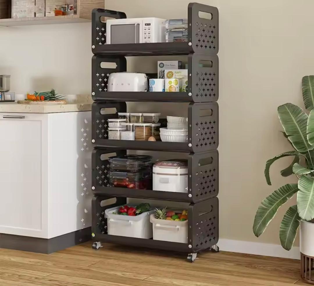 Promo 17000f au lieu de 38000f.     Panier de cuisine support de rangement ménage ajouter des fruits et légumes multi fonctionnel petit chariot, multi étages, plancher debout mobile ,démontable et métal.