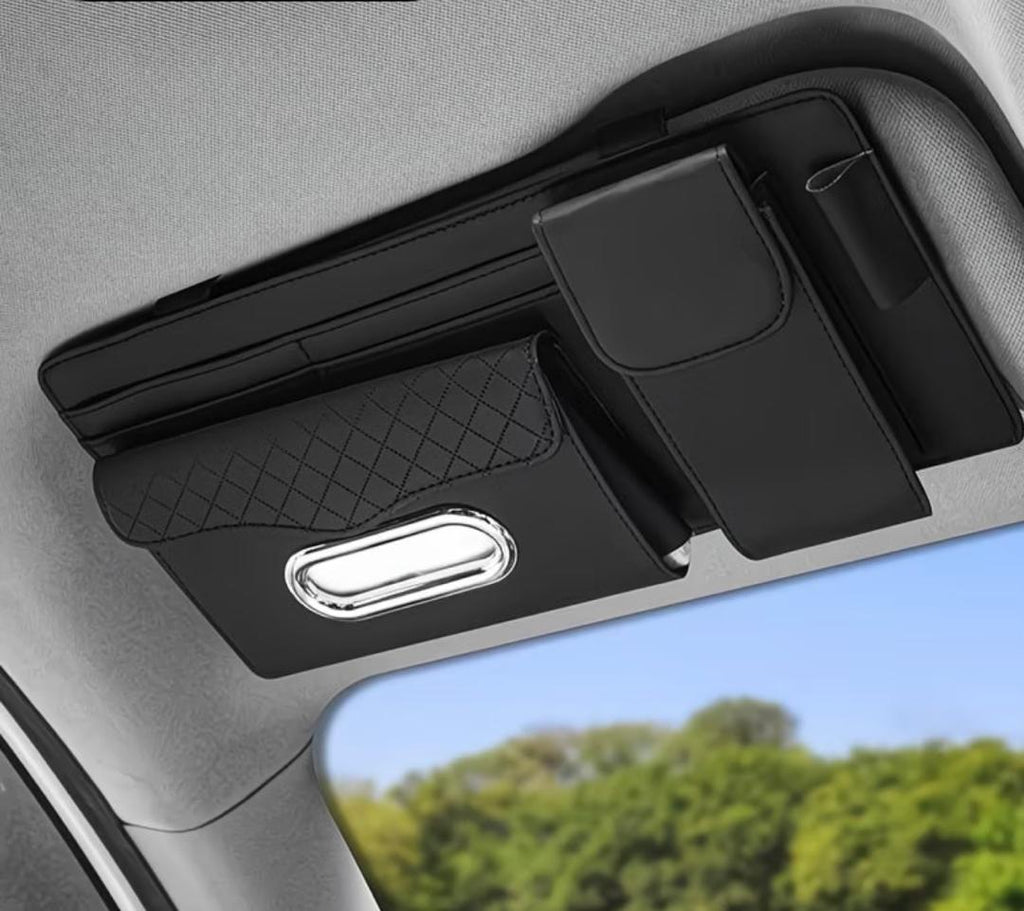 Prix : 8000f au lieu de 22000f .     Sac de rangement pour pare soleil de voiture avec étui à lunettes, porte mouchoirs, poche de rangement universelle, porte carte