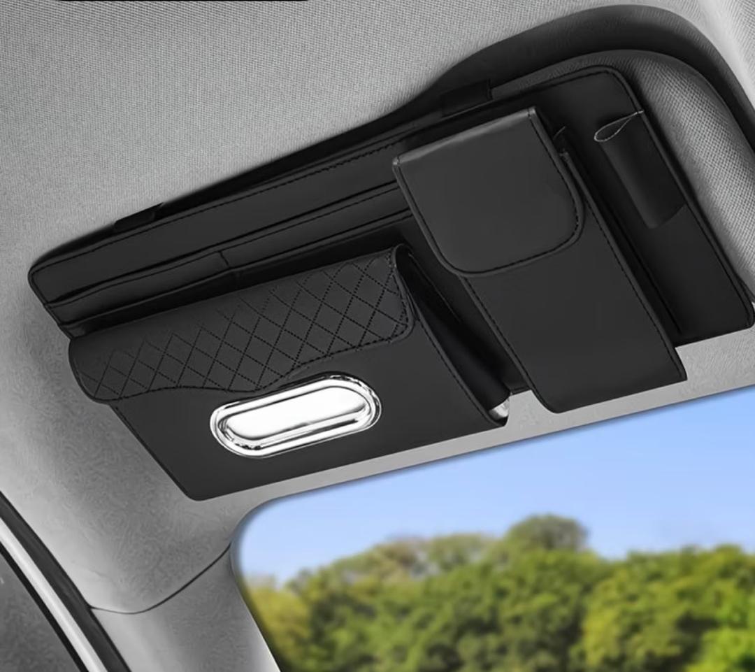 Prix : 8000f au lieu de 22000f .     Sac de rangement pour pare soleil de voiture avec étui à lunettes, porte mouchoirs, poche de rangement universelle, porte carte