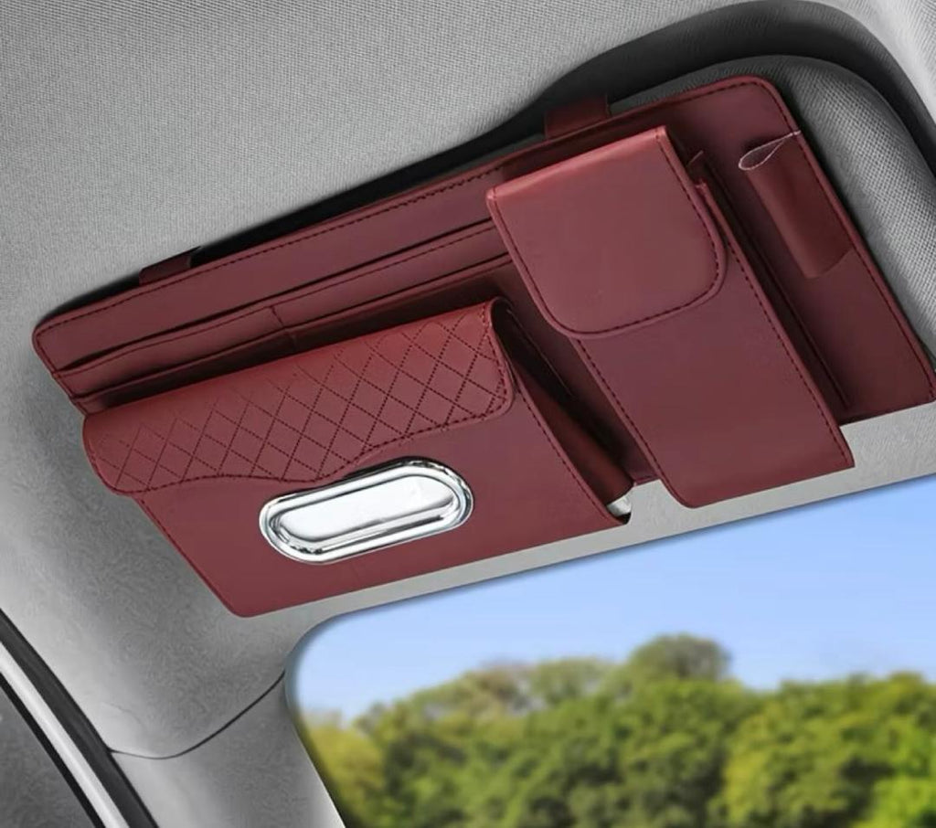 Prix : 8000f au lieu de 22000f .     Sac de rangement pour pare soleil de voiture avec étui à lunettes, porte mouchoirs, poche de rangement universelle, porte carte