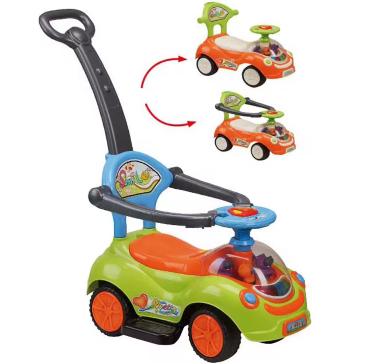 Trotteur poussette pour enfants, jouets pour garçons et filles, musique à 4 roues et klaxon, de 0 à 3 à ans , cadeaux pour la fête de fin d'année et anniversaire, pose pieds disponible, 3 en 1