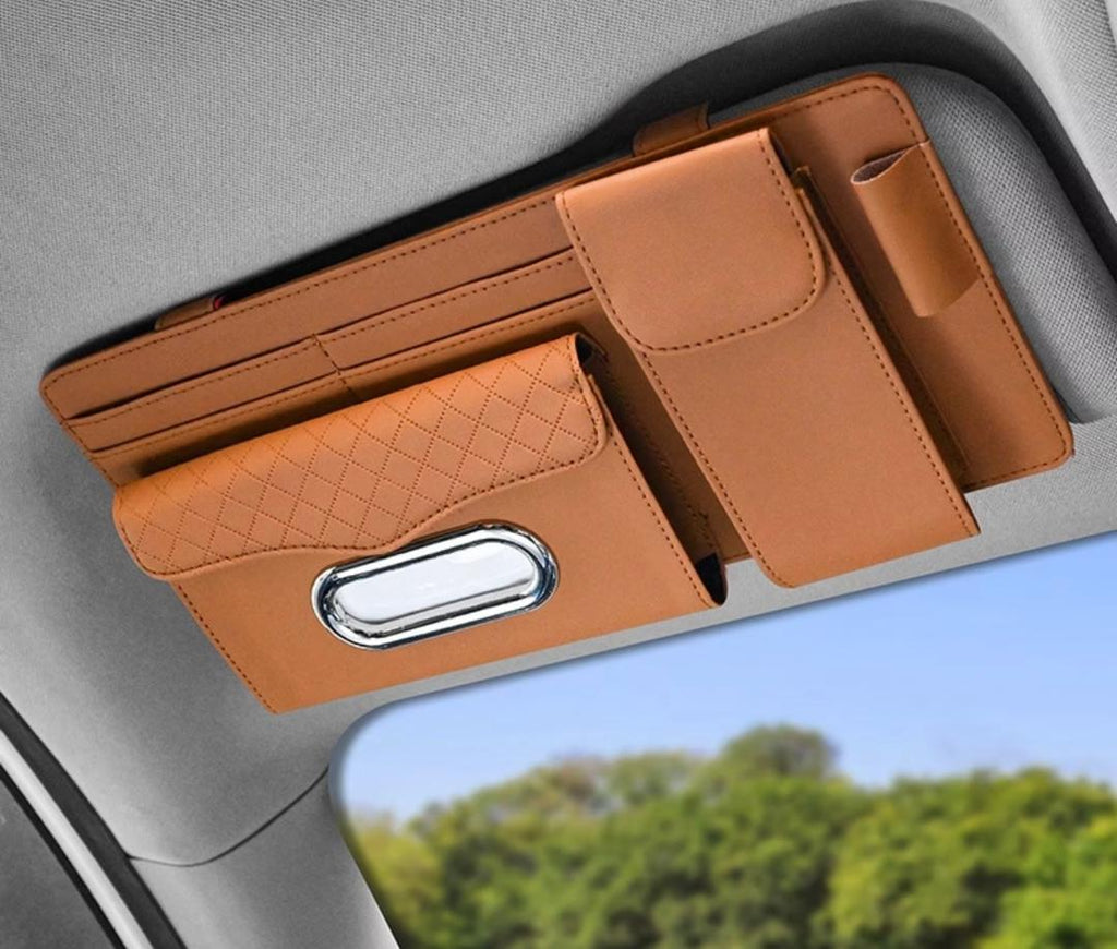 Prix : 8000f au lieu de 22000f .     Sac de rangement pour pare soleil de voiture avec étui à lunettes, porte mouchoirs, poche de rangement universelle, porte carte