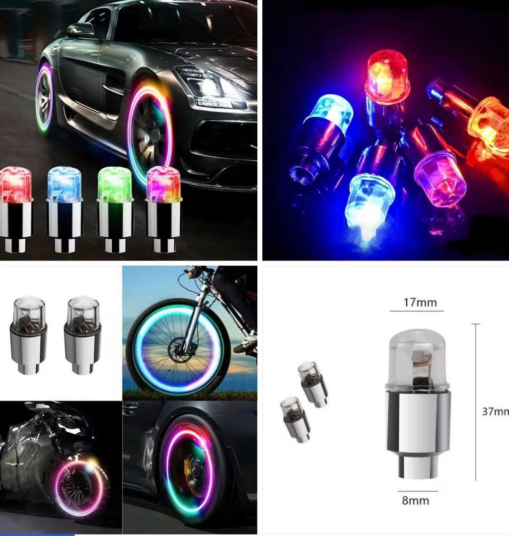 Prix : 2 à 2000f au lieu 6000f .      Transformer votre vélo, moto où voiture avec ses lumières LED pour valve de roues , ultra facile à installer, elles s'activent automatiquement en roulant pour un effet lumineux.