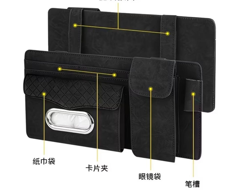 Prix : 8000f au lieu de 22000f .     Sac de rangement pour pare soleil de voiture avec étui à lunettes, porte mouchoirs, poche de rangement universelle, porte carte