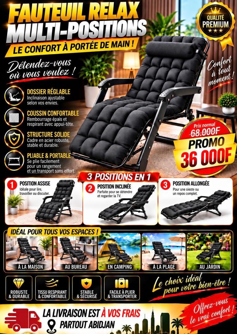 Prix : Promo 36000f au lieu de 65000f

 Lit Picot en chaise Orthopédique – Confort et Bien-être à Prix Mini !*

Offrez-vous un sommeil réparateur avec notre *lit picot en chaise orthopédique * de haute qualité. Parfait pour le repos, les massages ou meme